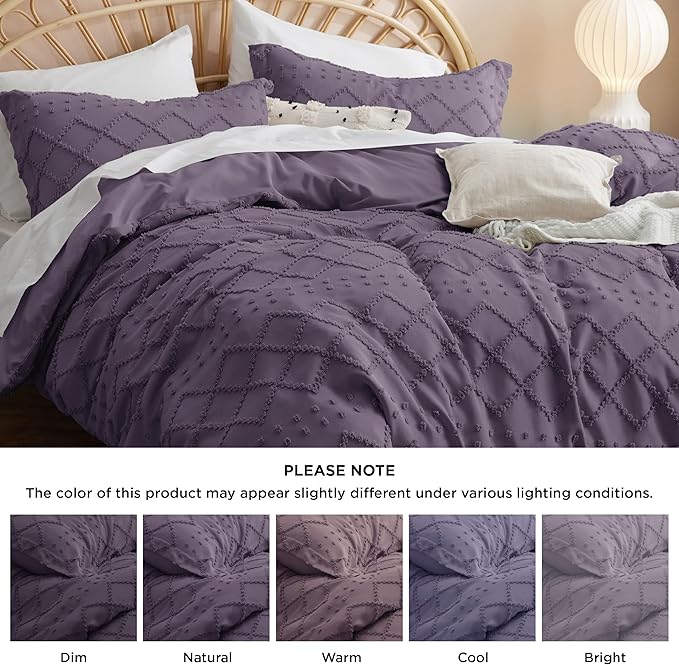 Bedsure Boho Duvet Cover Queen Size,Grayish Purple Breathable & Soft Boho Bedding,Machine Washable Comforter Cover for All Seasons, Includes 1 Duvet Cover 90"x90" with 2 Pillow Shams & Zipper Closure