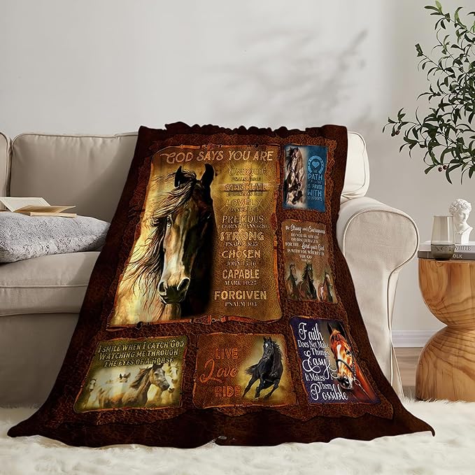 Horse Blanket Throws Christian Gifts for Girls Women Kids Adults - Soft Warm Cozy Fleece Blanket for Couch Sofa Bed 50"x40"