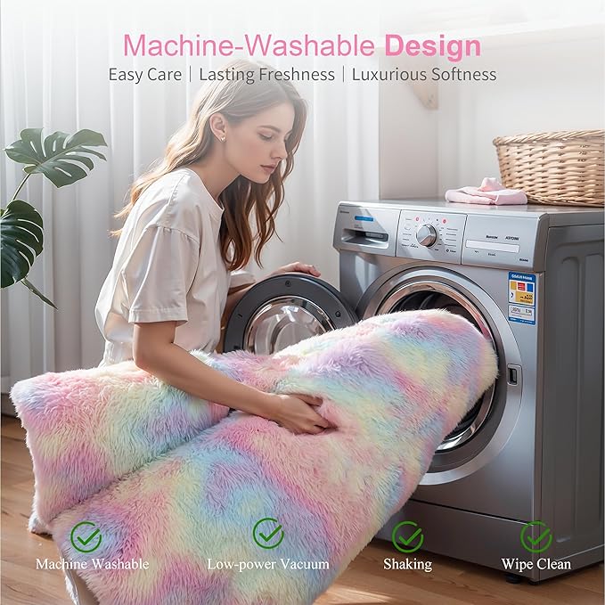 Thick Area Rug 4x6 Fluffy Shag - Rainbow Unicorn Carpet for Girls Bedroom, Soft Plush Fuzzy Pastel, Thickened Washable Non-Slip Shaggy Rug for Kids, Nursery, Living Room, Baby, Dorm