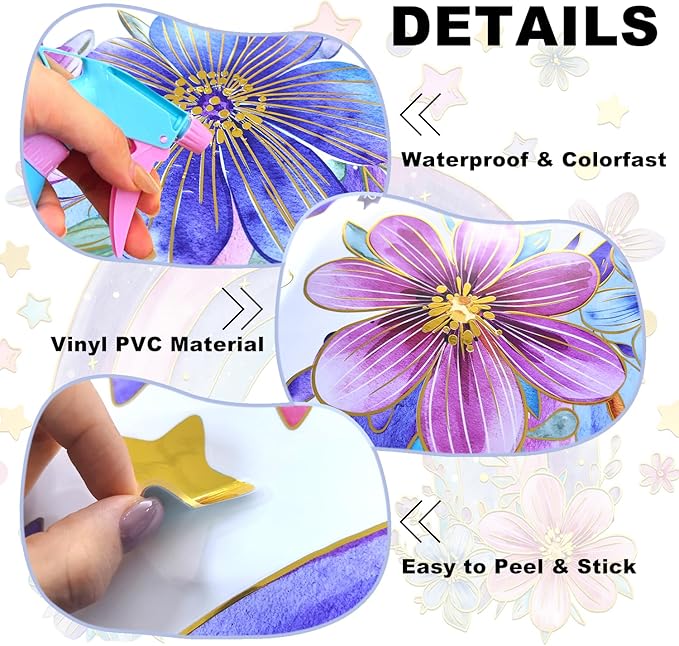 Colorful Rainbow Wall Stickers for Girls Room Watercolor Boho Rainbow Wall Decals & Murals Peel and Stick Floral Decor for Kids Room Nursery Bedroom (Purple)