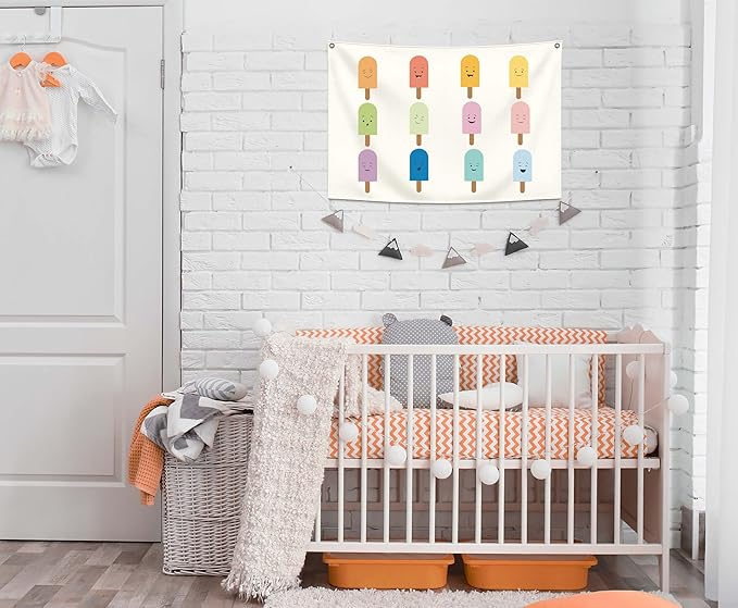 Boho Rainbow Rectangular Banner Flag Wall Decor Gift for Baby Boy Girl Kids,Nursery Above Crib Bedroom Playroom Living Room Decor Decor-Ice Cream Theme-Baby,Shower Birthday Christmas Gift