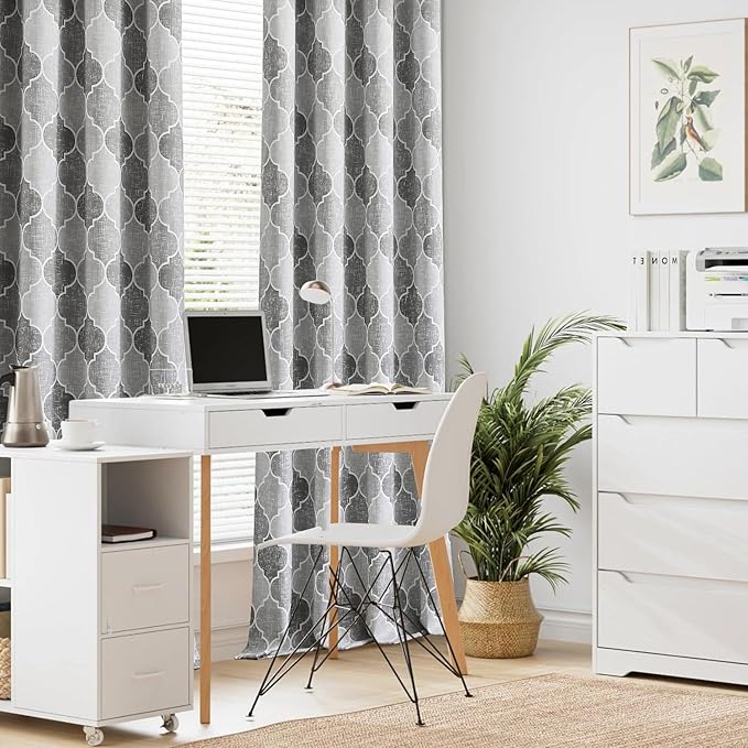 Christmas Geometric Curtains for Bedroom Gray Trellis Moroccan Pattern Drapes Full Blackout 90 Inch Length Room Darkening Thermal Insulated Noise Reducing Window Treatments Sets, 2 Panels