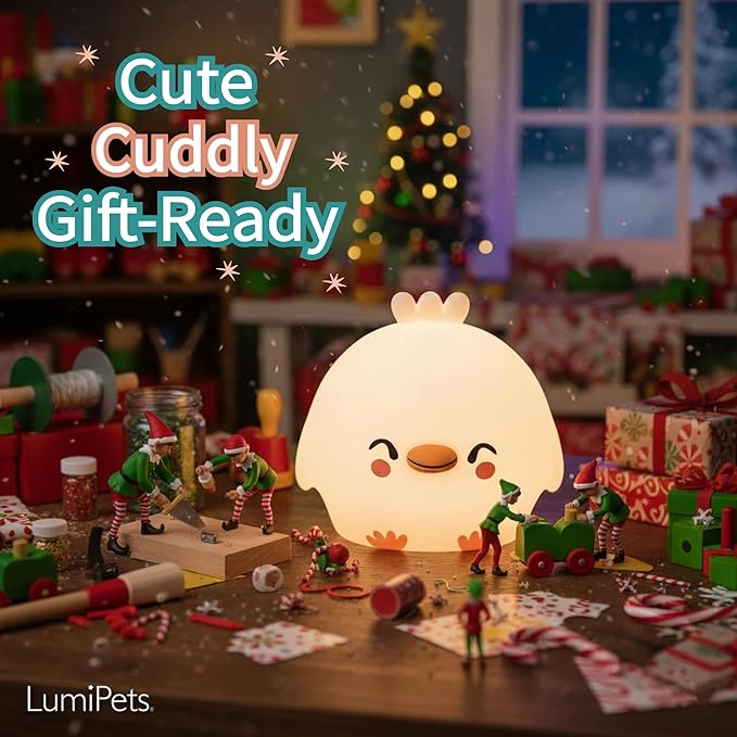 Lumipets Clara The Chick Squishy Silicone Night Light for Kids | Cute Night Light with Remote & Touch Control for Baby & Toddler Bedrooms | Color Changing Portable Animal Nightlight | Soft Mood Lamp