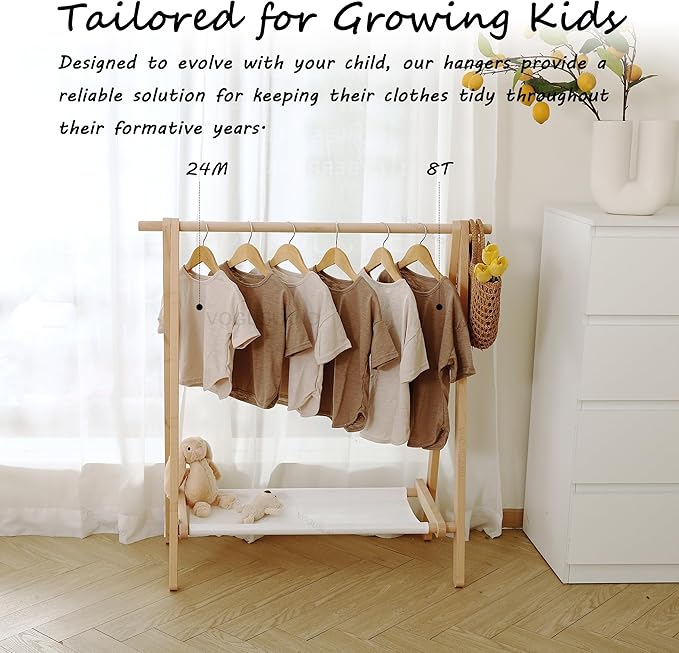 Dress up Rack, Child Garment Rack, Kids Clothing Rack with Storage Shelf (Natural Beech, 38" L x 14.5" W x 40" H)