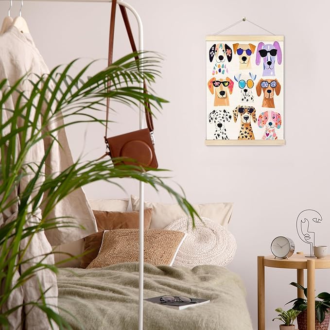 BESERH Colorful Dogs Wall Art Posters, Dog Room Wall Decor, Dog Lover Gifts for Women Men, Trendy Cute Spot Puppy Canvas Prints Artwork Framed for Home Kids Bedroom Nursery, 12x16 Inch