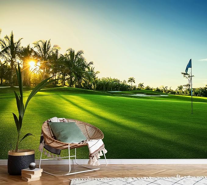 AFZEVEB-Green Golf Course Landscape Wallpaper Wall murals for Bedroom 114"x74"(Not Peel and Stick)