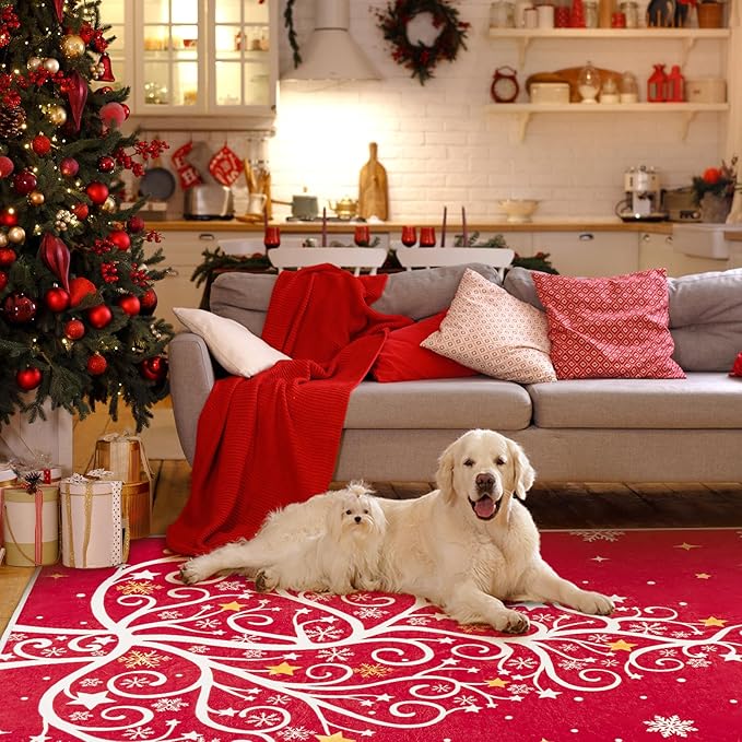 5x7 Machine Washable Christmas Area Rug, Non-Slip Floor Rugs for Kids, Low Pile Room Carpet for Living Room, Bedroom, Dining Room & Nursery(5x7 Christmas Tree)