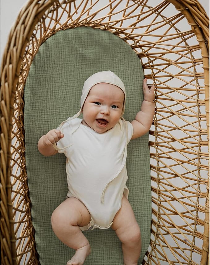 Baby Muslin Bassinet Sheets 3 Pack for Boys & Girls, Soft Breathable Cotton Bassinet Mattress Cover, Universal Fit for Hourglass, Oval, and Rectangle Mattress (Spring Meadow)