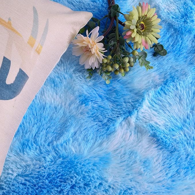 DweIke Fluffy Blue Shag Rugs for Bedroom Living Room, 6x9 Large Soft Plush Tie-Dyed Light SkyBlue Girls Boys Kids Rug, Upgraded Non-Slip and Machine Washable Carpet for Dorm Nursery Classroom Decor