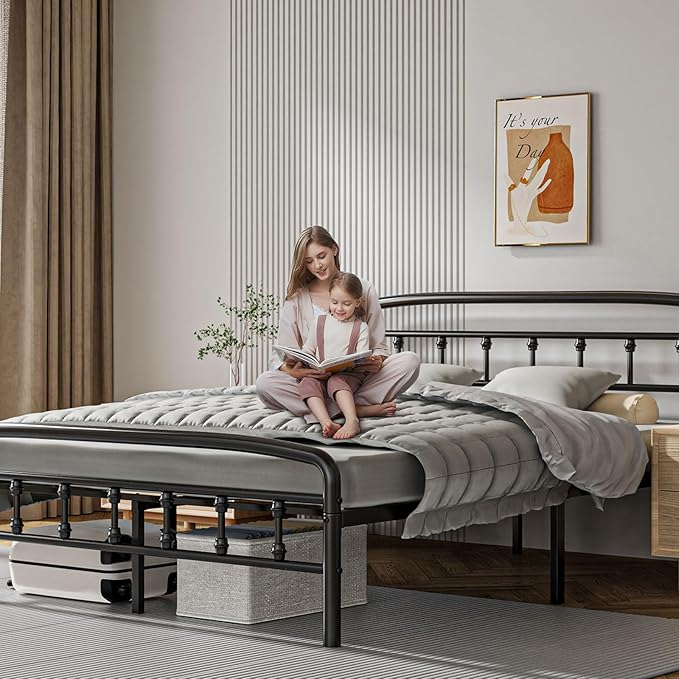 Queen Bed Frames with Headboard, Heavy Duty Bed Frames with Headboard Noise-Free Design & 12" Underbed Storage,No Box Spring Needed/Tool-Free 30 Mins Assembly