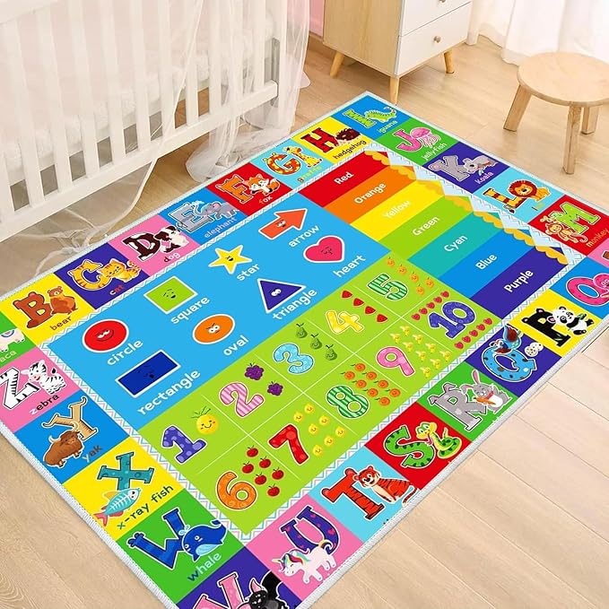 ABC Play Carpet for Kids – Extra Large Preschool Rug with ABCs, Numbers, Animals, and Colors for Playroom & Classroom - (78.7X59 Inches)