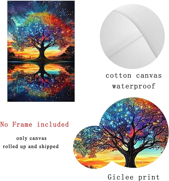 Deocorlevel Abstract Colorful Tree Canvas Prints Fantasy Abstract Prints 16x24inch Frameless Modern Tree Of Life Wall Art