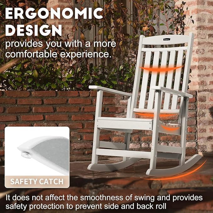 FUNBERRY Outdoor Rocking Chairs Set of 4, HDPE All Weather Poly Lumber Rocker, High Back Patio Rockers Easy Assembly
