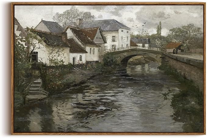 OIQArtOIQ Vintage Landscape Canvas Wall Art Framed Natural Scenery Painting Artwork Prints France Country Wilderness Farmhouse Decor Pictures Kitchen Bedroom Living Room Bathroom