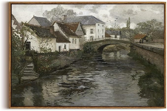 OIQArtOIQ Vintage Landscape Canvas Wall Art Framed Natural Scenery Painting Artwork Prints France Country Wilderness Farmhouse Decor Pictures Kitchen Bedroom Living Room Bathroom