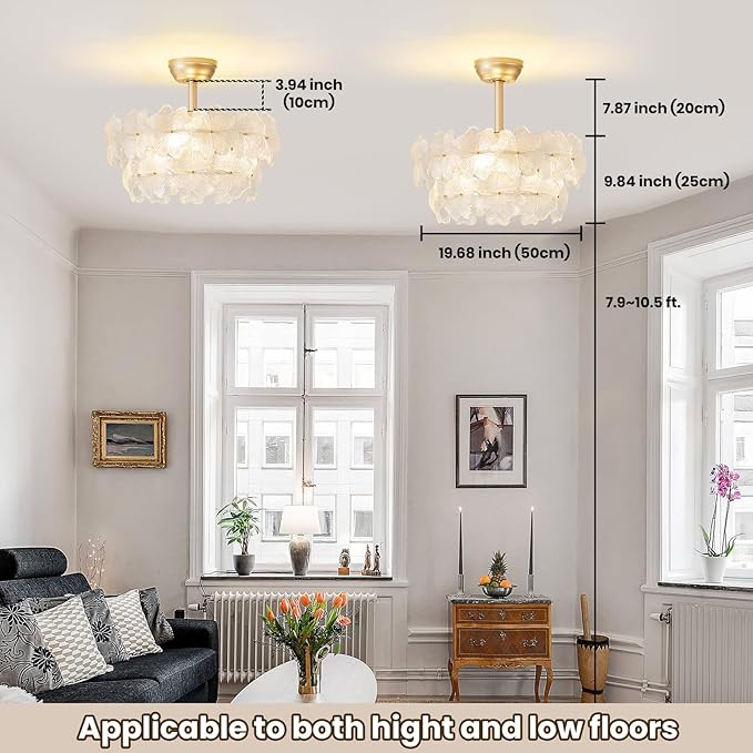 Fandelier Ceiling Fan with Light 20” Gold Flower Chandelier Ceiling Fan with Lihgts Remote Control Modern Crystal for Girl's Bedroom,Nursery,Living Room