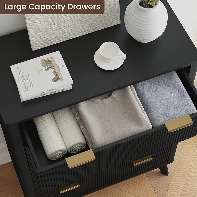 SUNWAVE Fluted 5 Drawer Dresser for Bedroom, 43.3" Tall Dressers with Round Corner, Mid-Century Modern Wood Chest for Living Room, Entry