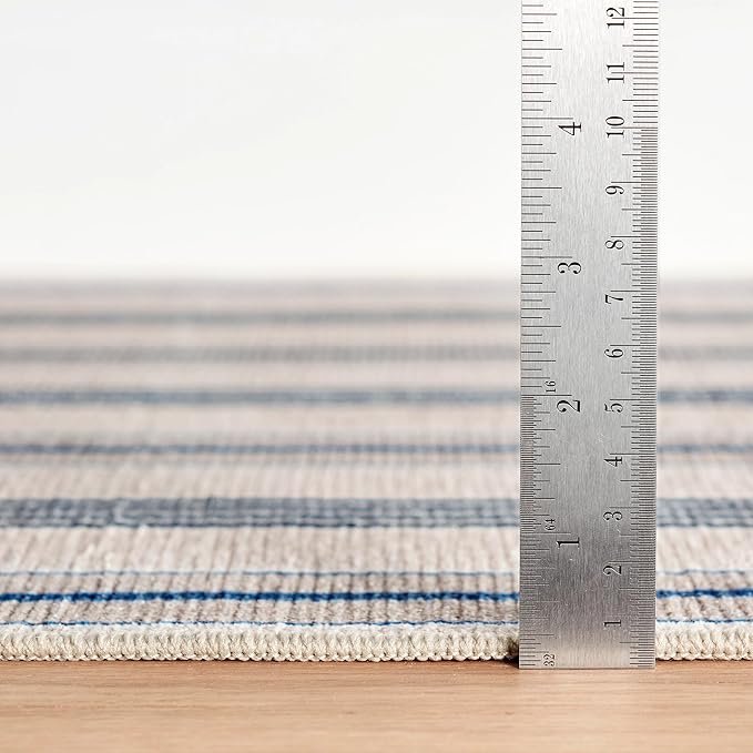 Dash & Albert Nimes Ticking Neutral Machine Washable Rug, 7.5 X 9.5 Feet, Blue Stripe Pattern