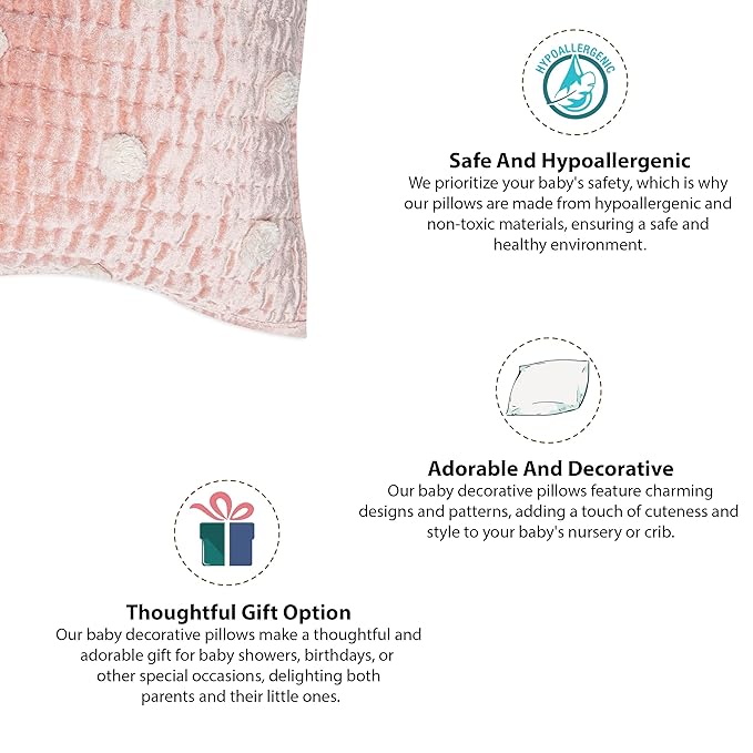 Crane Baby Pillow, Decorative Rectangle Velvet Pillow for Nursery and Toddler Rooms, Pink, 12" x 16"