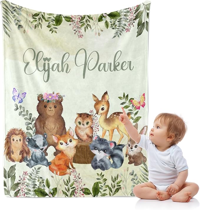 J&SBGFT Personalized Baby Blanket for Boys - Custom Name Blanket, Nursery Stroller Crib Decor Throw, Size 30"x40", Color7