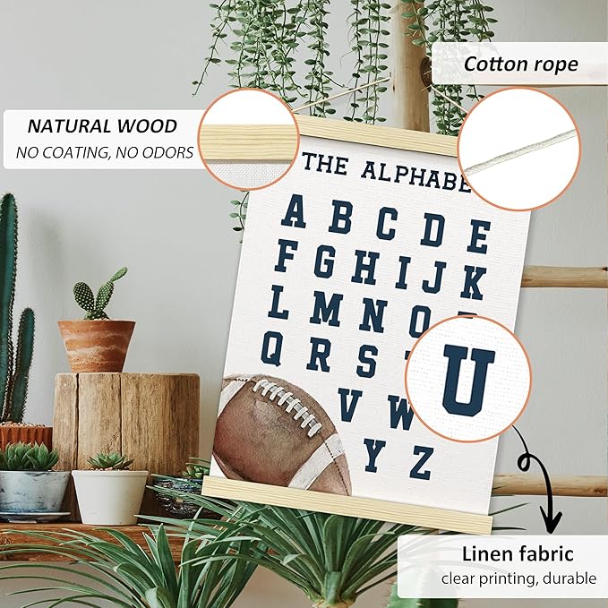 BONETAT Numbers alphabet poster for Nursery Toddlers, Play Room Wall Decor, ABC Wall Chart, Wall Hanging Decor for Toddler Playroom Decor Kids Wall Decor, Wooden Frame Alphabet Banner-A01