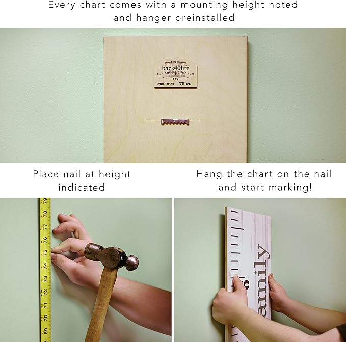 Back40Life Wooden Kids Growth Chart Ruler for Boys and Girls (No Tippy Toes - Loved Beyond Measure) (Weathered Natural)