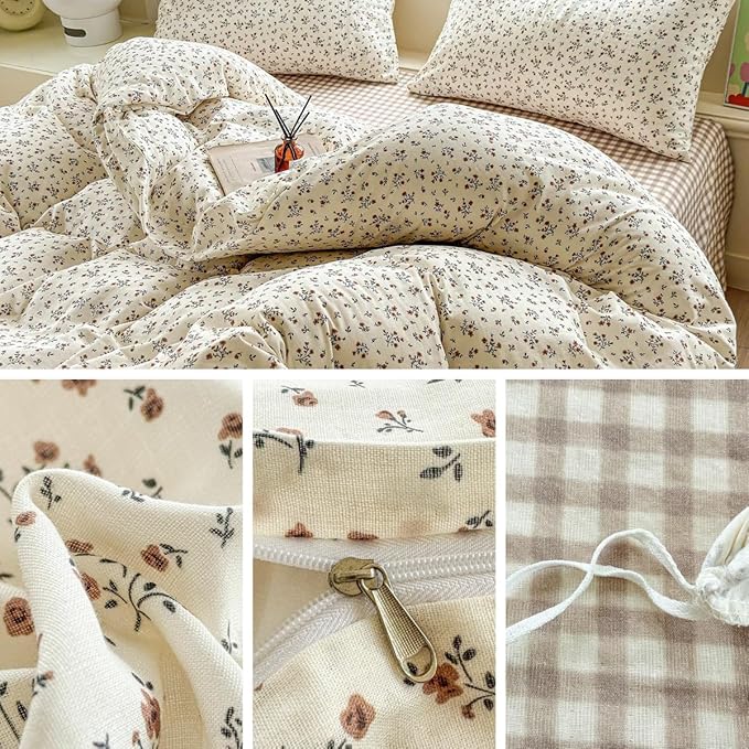LifeTB 100% Cotton Muslin Duvet Cover Twin XL Vintage Botanical Floral Duvet Cover Ultra Soft Flower Comforter Cover Lightweight Soft Breathable Gauze Bedding Comforter Cover with 2 Pillowcases