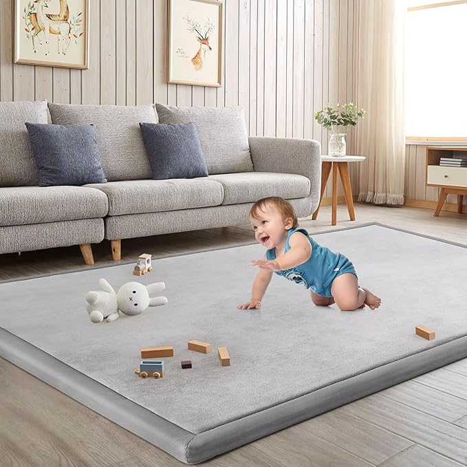 Baby Play Mat for Floor Tummy Time Nursery Rug Muscle Mat Area Playroom Rug Tatami 4'11x3'28" Memory Foam 1.3" Thick Crawling For Babies,Toddlers, Infants, Kids(Light Gray)