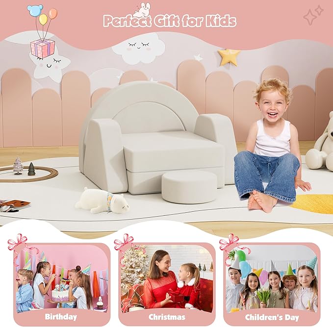 12 PCS Modular Kids Play Block Couch Child Sectional Soft Sofa Toddler Building Fortplay Climbing Bedroom Playroom Baby Convertible Floor Foam Cushion for Boys & Girls (Beige-Single-2)