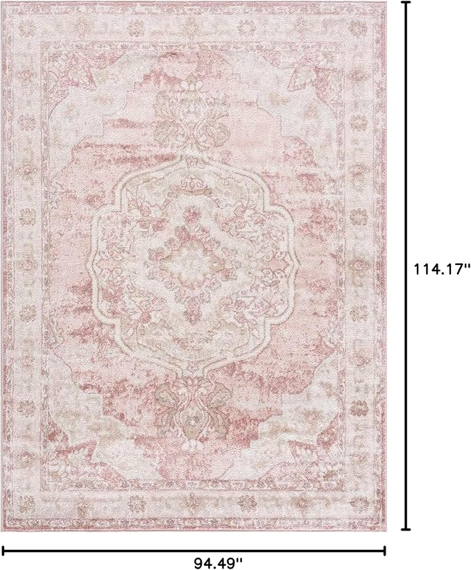 BoutiqueRugs Blush & Light Pink Collection Kandos Bohemian Oriental Medallion Large Area Rug - Traditional Floral Carpet for Living Room - Blush, Dusty Pink, Cream - 7'10" x 9'6" (8x10 Area Rug)