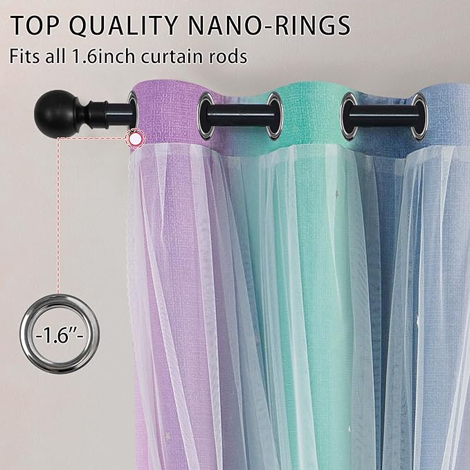 XiDi Purple Grey Curtains for Kids Bedroom Colorful Rainbow Design Cute Green Blackout Curtains for Girls Princess Room Decor Kitchen Cafe Window Grommet Top 2 Panels Set 54 inchs Long 52 Inches Wide