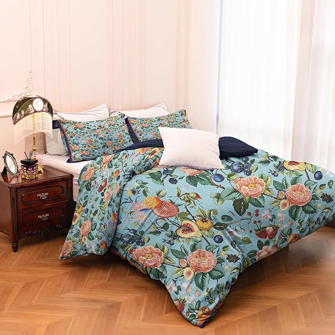 MAGRACE King Duvet Cover Ultra Soft Luxury Cute Floral Comforter Cover Set, Breathable and Durable, Textured Duvet Cover with Pillow Shams