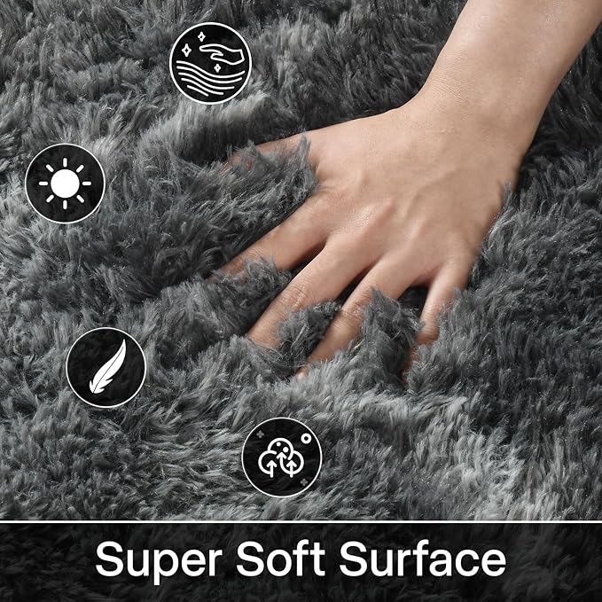 Meralax Grey Rugs for Living Room Bedroom, 4x6 Feet Soft Fluffy Shaggy Gray Bedside Rug, Machine Washable Indoor Floor Carpet for Kids Girls Boys, Dorms, Nursery Rooms, Home Decor Aesthetic