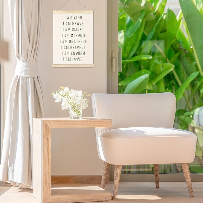 BESERH Boho Sage Green Positive Affirmations Wall Art Posters, Boho Nursery Decor Boy Girl, I Am Kind Brave Smart Canvas Prints Artwork Framed for Toddler Kids Room Nursery Playroom, 12x16 Inch