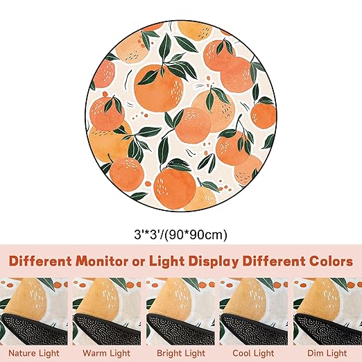Round Orange Rug Tangerine Fruit Circle Rugs for Bedroom Dorm Living Room Area Rug Floor Mat Pad Doormat Carpet, 3'X3'(90x90cm)