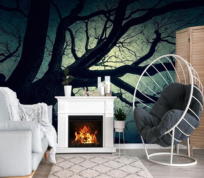XMPMBM-Magic Forest backsplash Decorative Wallpaper Starry Sky Large Tree Bedroom Bathroom Wall Mural- W 154" X H 105"（112 Square Foot）