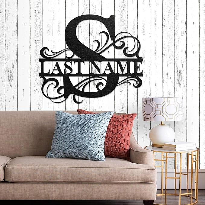 LULLBABYMALL Custom Metal Signs - Last Name Sign, Split Letter Monogram, Letter S, Family Name Wall Art, Outdoor Metal Signs, Personalized Wedding Gift