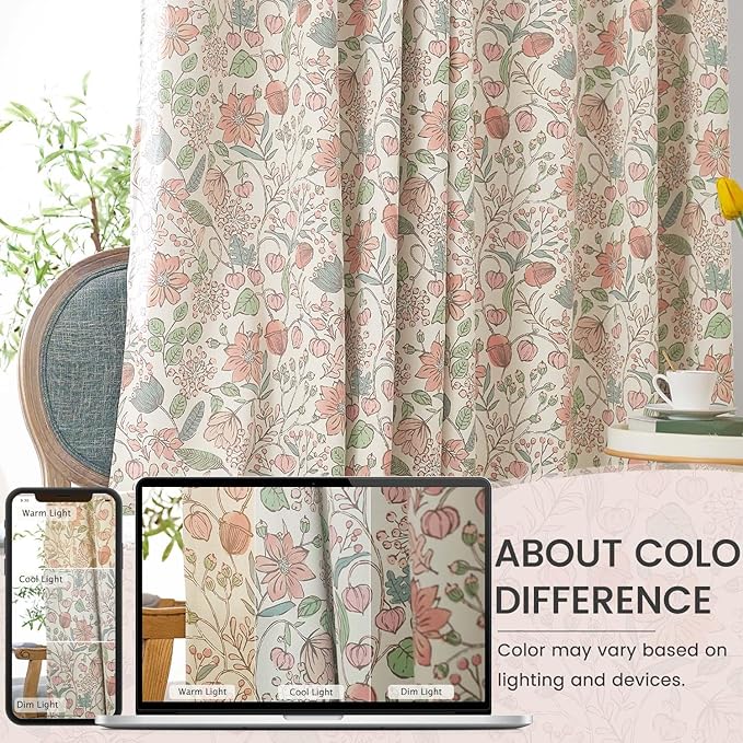Vangao Pink Nursery Curtains for Girls Room Floral Blackout Dorm Curtains 96 Inch Length Farmhouse Drapes for Bedroom Room Darkening Window Flower Patterned Treatment for Kids Set of 2