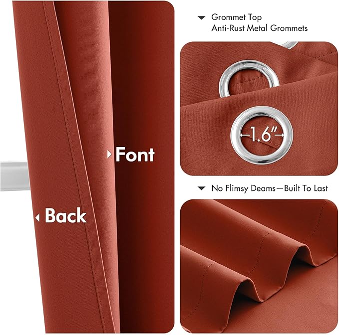 MIULEE Burnt Orange Blackout Curtains for Bedroom Living Room 96 Inches Long 2 Panels, Thermal Insulated Room Darkening Drapes Solid Grommet Top Noise Reduction Terracotta Rust Fall Window Treatments