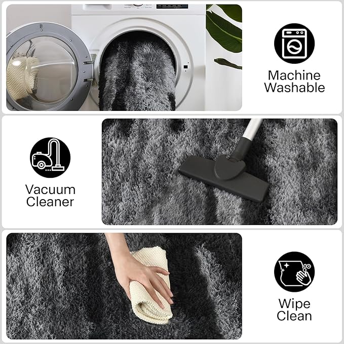 Meralax Area Rugs for Living Room Bedroom, Black 6x9 Feet Soft Fluffy Shaggy Rug, Machine Washable Indoor Floor Carpet for Kids Girls and Boys, Dorms, Nursery Rooms, Home Decor Aesthetic