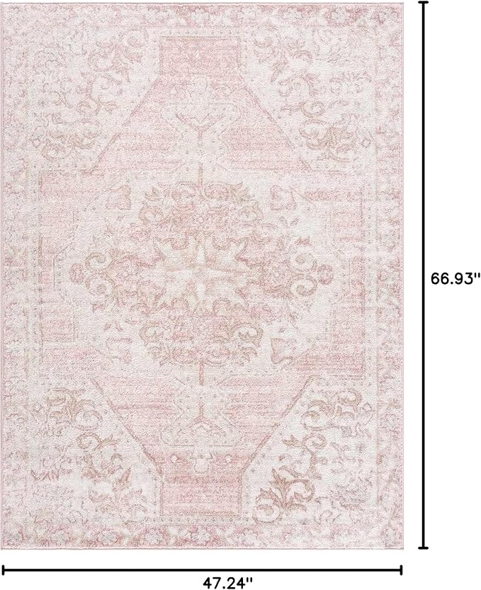 BoutiqueRugs Blush & Light Pink Collection Snead Bohemian Oriental Medallion Area Rug - Traditional Floral Carpet for Living Room, Bedroom - Blush, Pale Pink, Cream - 3'11" x 5'7"