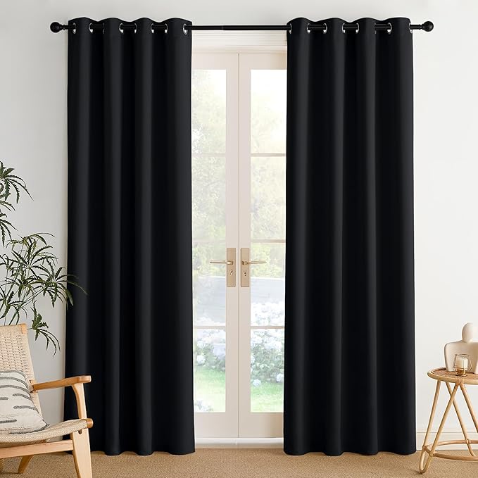 NICETOWN Black Blackout Curtains Bedroom Drapes 84 inch long 2 Panels, Cortinas Thermal Grommet Curtains for Living Room, Noise Reducing Privacy Window Treatment Shades for Nursery, Laundry Patio, W52
