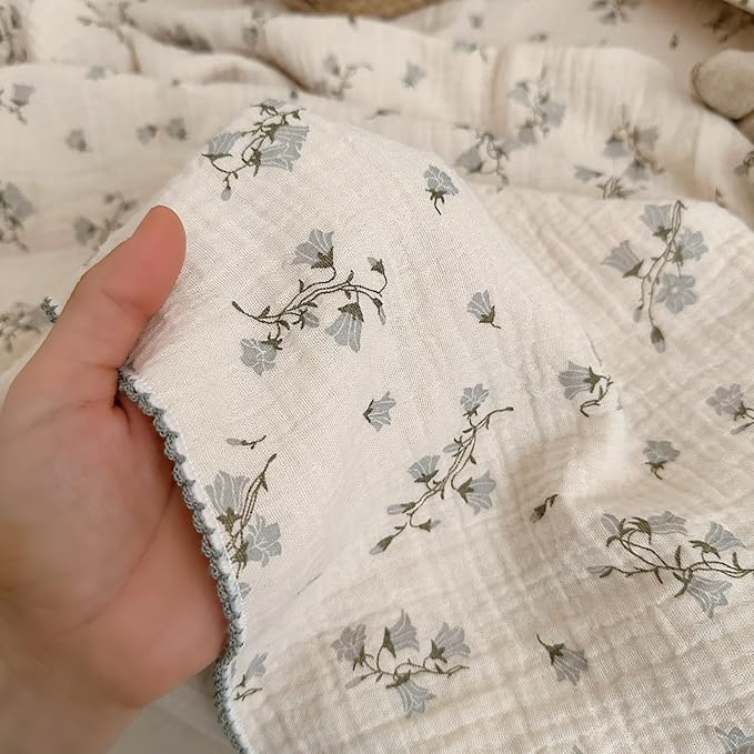 BuLuTu Large Muslin Toddler Blanket for Boys Girls Baby Bed Blankets Floral Print Swaddle Blankets Soft Breathable Toddler Crib Quilt, All Seasons,Hyacinth Pattern,47"x51"