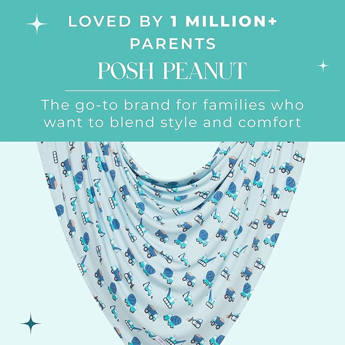 Posh Peanut Baby Swaddle Blanket & Beanie - Matching Newborn Swaddle Set, Doubles As Receiving Blanket or Nursing Cover (Construction Cars)