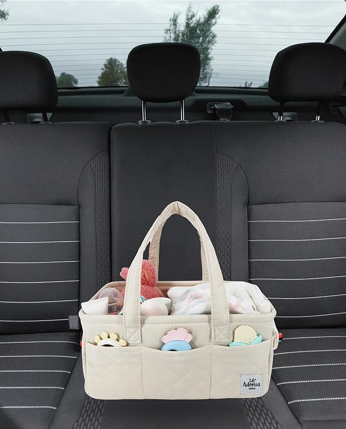 Adonia & Co Diaper Caddy Organizer – Large Nursery Storage Basket for Newborn Essentials – Portable & Machine Washable (Beige)