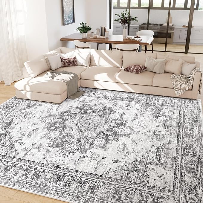 Machine Washable Rugs Nursery Rug 8x10 Area Rugs Girl Non Slip Low Pile Water Repellent Soft Print Pattern for Bedroom Indoor Decor Kids Playroom Blackgray