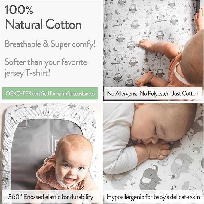 Pack and Play Sheets Fitted – Compatible with Graco Pack n Play Playard Crib and Other 27 x 39 Inch Playpen Mattress – Snuggly Soft 100% Jersey Cotton – 2 Pack Play Yard Sheet Set for Boys & Girls
