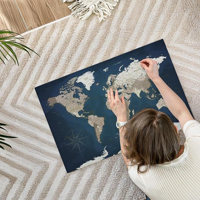 ElephantStock - My World Adventures Push Pin Travel Map I Wall Art - Horizontal Canvas Wall Art - Living Room Wall Decor - Printmaking Map Canvas Art - Blue And Beige Decor - 30" x 20"
