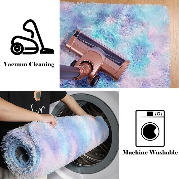 ONASAR Rainbow Rugs for Girls Bedroom, 5x8 Washable Fluffy Bedside Throw Area Rug, Soft Plush Shaggy Indoor Floor Carpet for Living Room Nursery Kids Boys Teen Dorm Home Office Decor Aesthetic