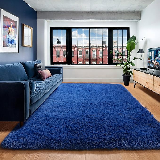 ONASAR Navy Blue 6x9 Area Rugs for Living Room Bedroom, Washable Large Fluffy Bedside Throw Rug, Soft Plush Shaggy Fuzzy Floor Carpet for Nursery Kids Girls Boys Teen Dorm Home Office Decor Aesthetic